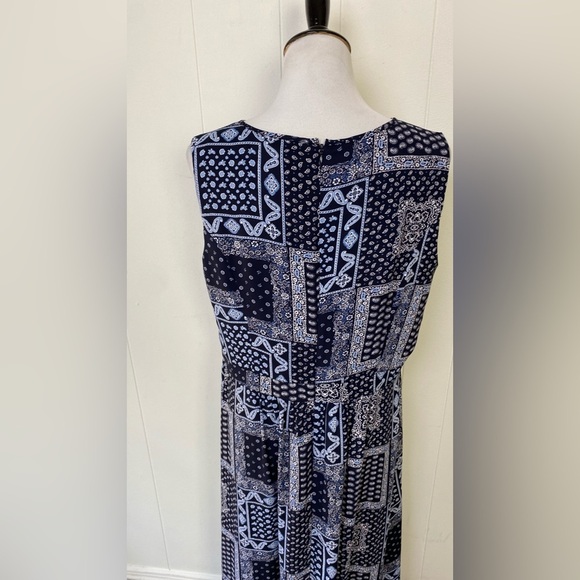 Talbots Blue Paisley Bandana Print Midi Maxi Dress Size 14 Sleeveless Casual - Picture 7 of 13